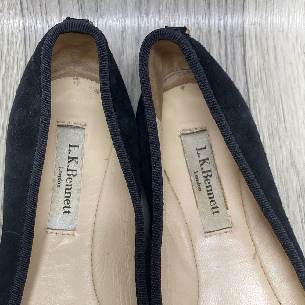 LK Bennett Black Suede Bow Ballet Flats - Picture 2 of 11